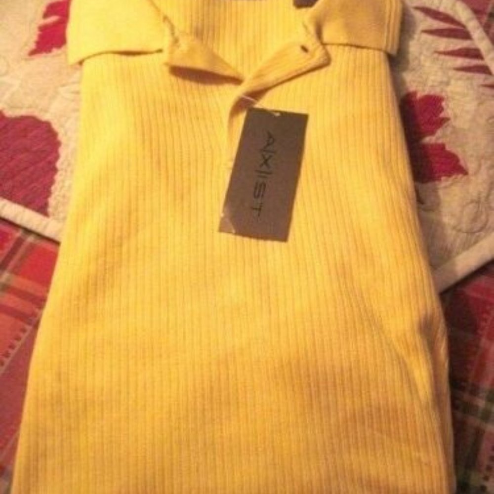AXIST MEN'S POLO GOLF SHIRT COLOR: YELLOW W/ RIBBED DESIGN SIZE: XL EG NWT